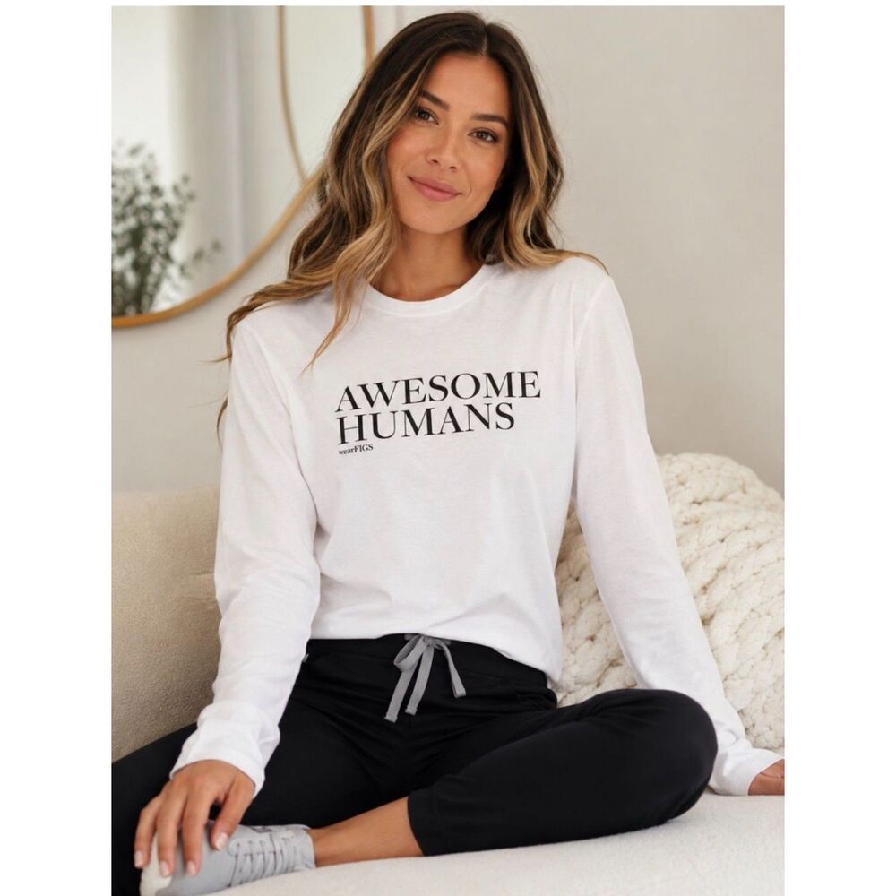 Figs Awesome Humans White long sleeve tshirt size L